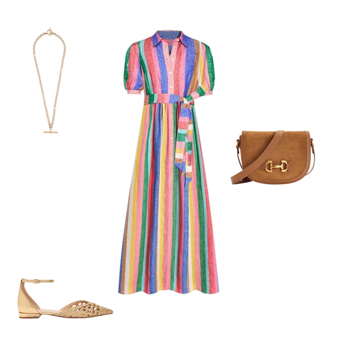 Alexa Linen Maxi Shirt Dress-Rich Emerald and Pink Rainbow | Boden USA 