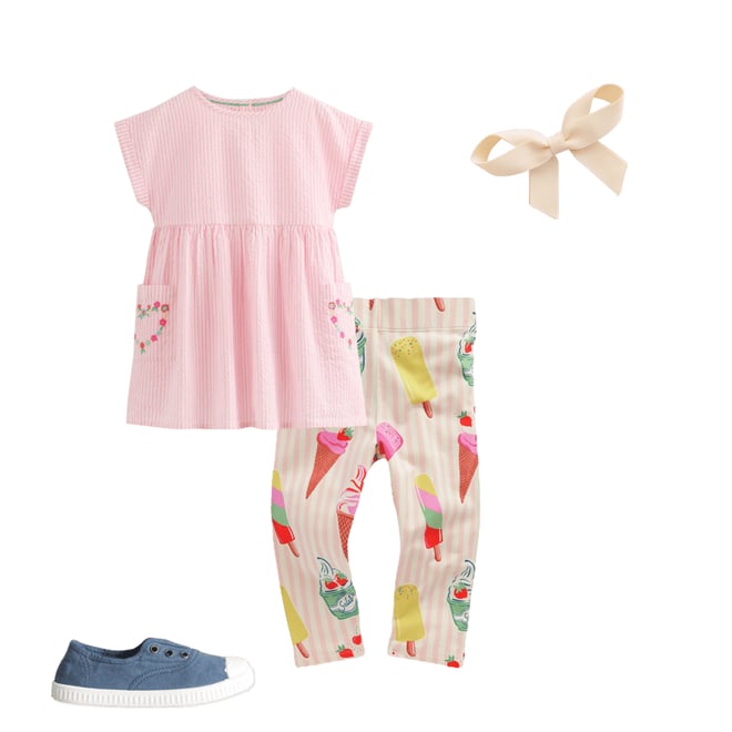 3rd bundle featuring 3 items which compliment Short-sleeved woven tunic-Ticking Pink Embroidery