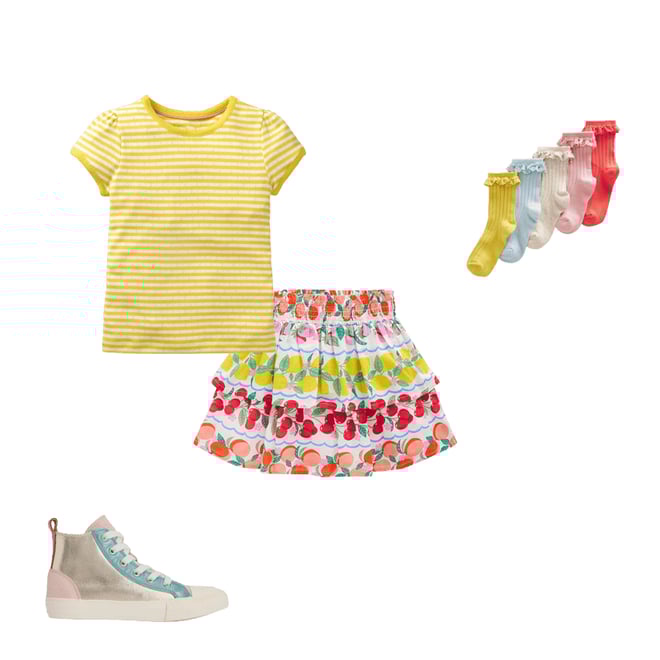 2nd bundle featuring 3 items which compliment Tiered Woven Skirt-Rainbow Fruit Stripe