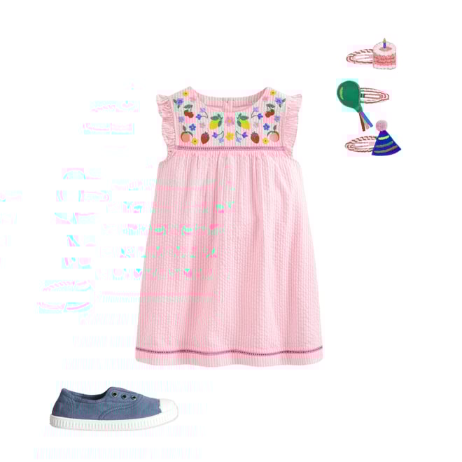 1st bundle featuring 2 items which compliment Celia Woven Holiday Dress-Pink Stripe Fruit