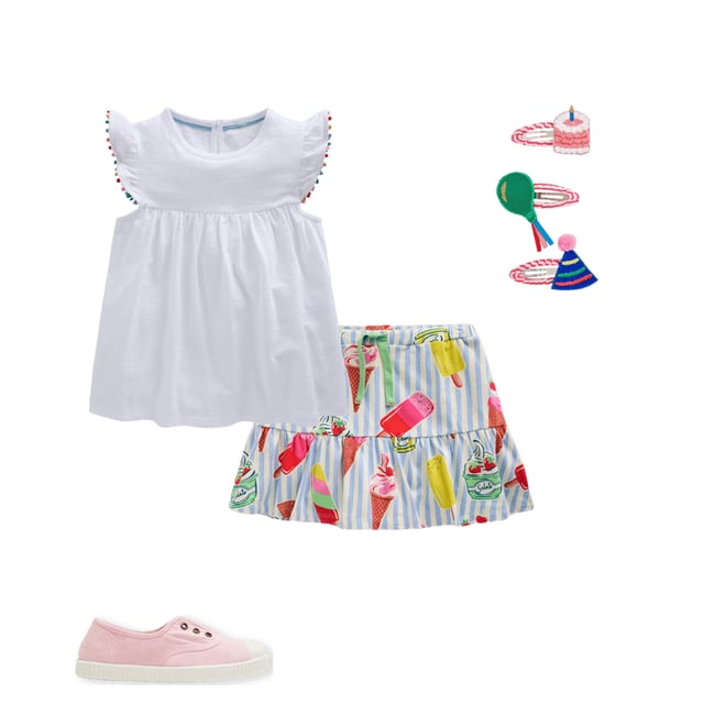 1st bundle featuring 3 items which compliment Frill Sleeve Pom Top-White