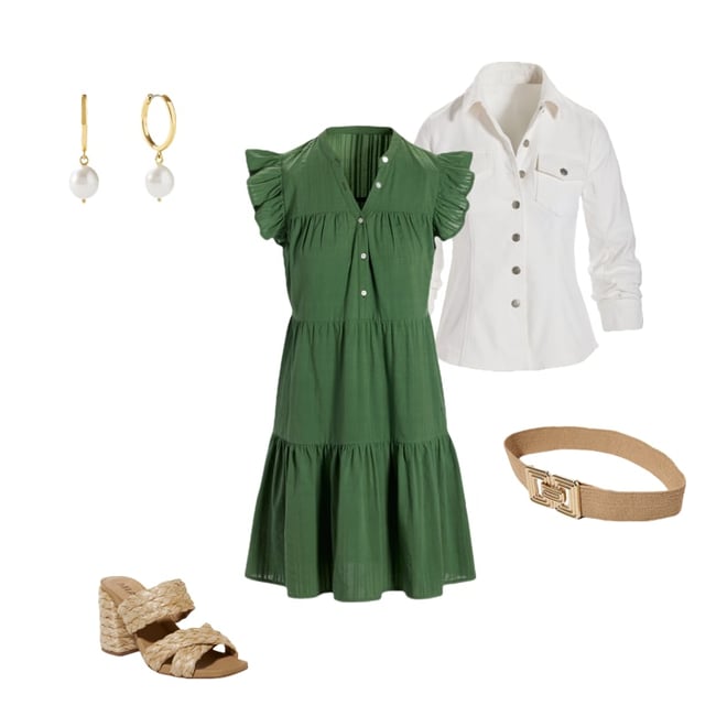 Shadow Stripe Cotton Tiered Shift Dress Olive