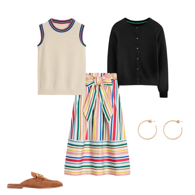 1st bundle featuring 4 items which compliment Tie Belt Sateen Midi Skirt