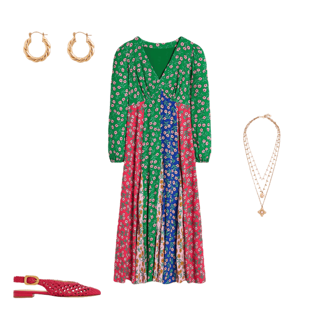 Lisa Long Sleeve Tea Dress-Hotched, Carnation Sprig | Boden UK