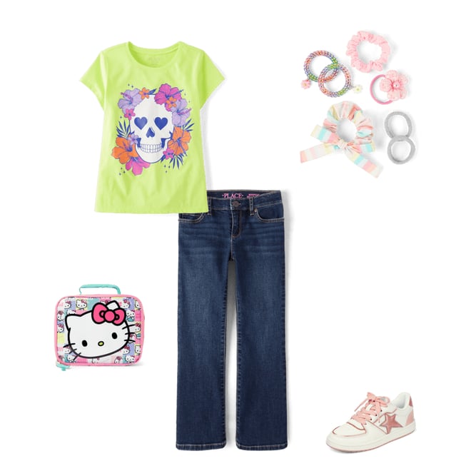 4th bundle featuring 4 items which compliment Girls Summerween Skull Flowers Graphic Tee