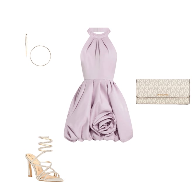 Mac Duggal ★【ミニドレス】Ruched Rosette Bubble Mini Dress Mac Duggal Satin Mock Neck Sleeveless Ruched Rosette Bubble