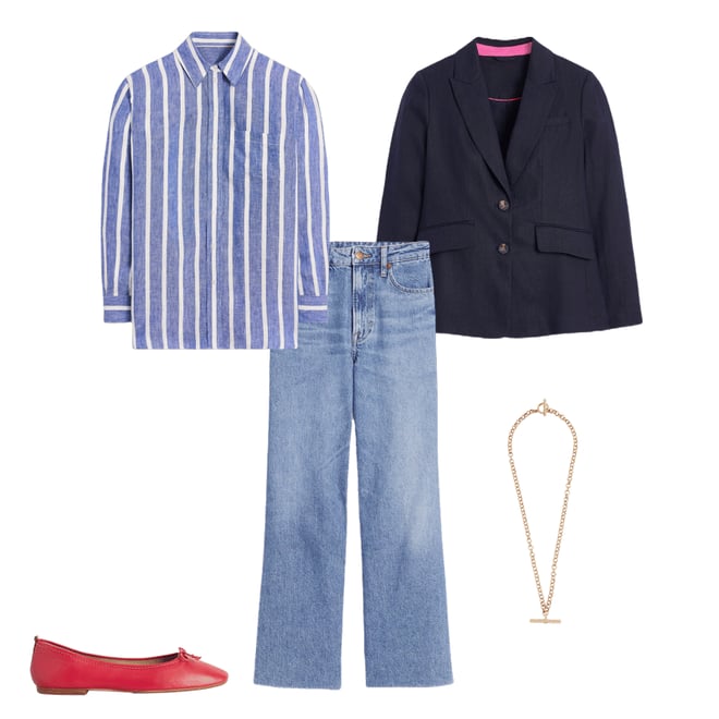 6th bundle featuring 4 items which compliment Sadie Relaxed Linen Shirt-Bright Blue Woven Breton
