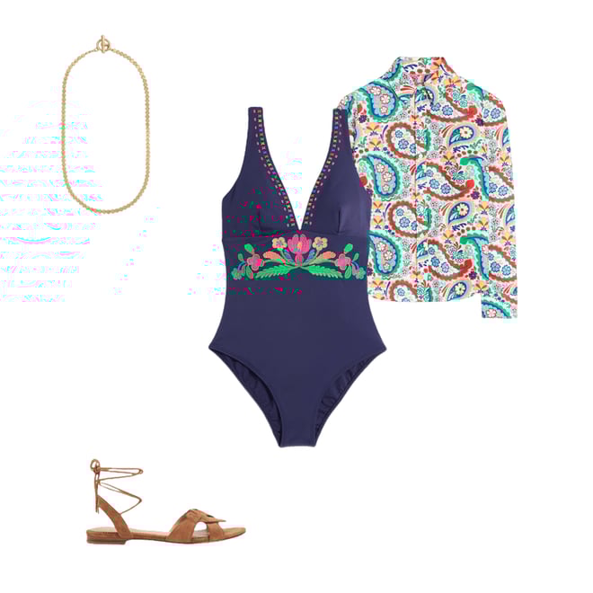 1st bundle featuring 3 items which compliment Embroidered Swimsuit-Navy