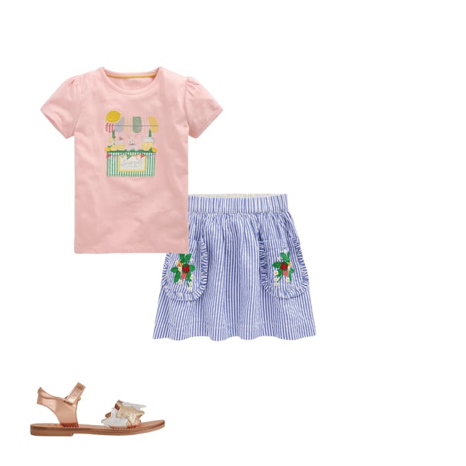 1st bundle featuring 2 items which compliment Applique Pocket Skirt-Blue Ticking Floral Stripe