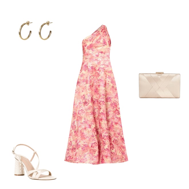Aidan Mattox Floral Printed Metallic Jacquard One Shoulder
