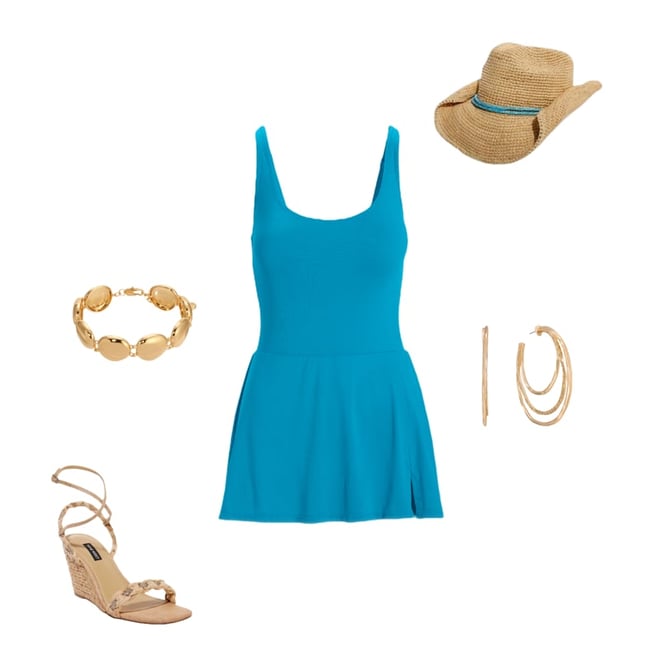 Swim Sense Scoop Neck Swim Dress Bright Blue