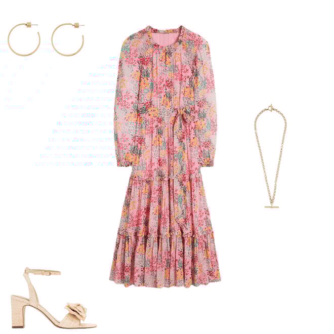 1st bundle featuring 3 items which compliment Ruffle Smocked Midi Dress-Almond Pink, Garden Bouquet