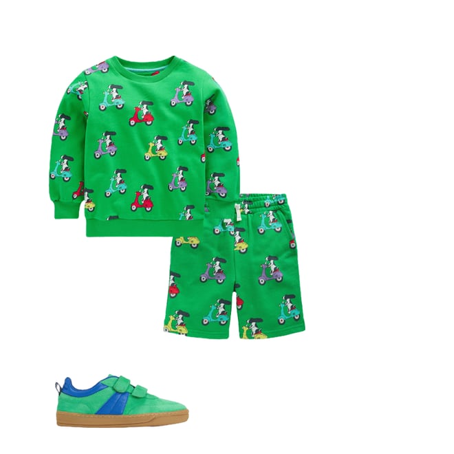Printed Sweatshirt-Sapling Green Puppy Scooter | Boden USA