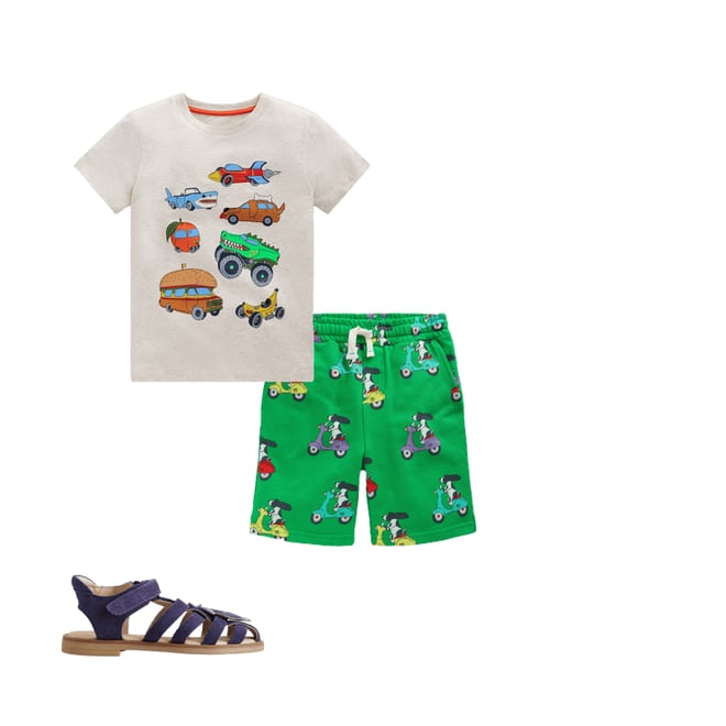 3rd bundle featuring 2 items which compliment Short Sleeve Printed T-Shirt-Oatmeal Marl Silly Vehicles