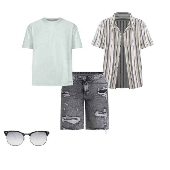 Short Sleeve Textured Stripe Linen Shirt