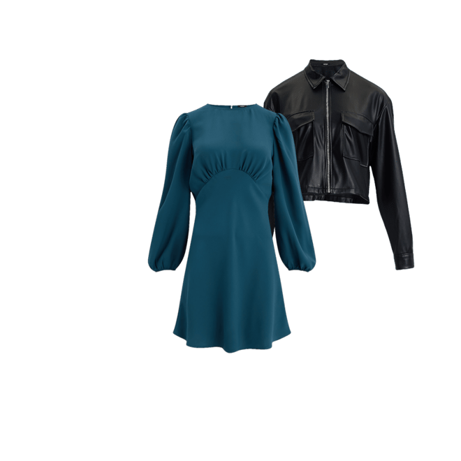 Long Sleeve Ruched Empire Waist Mini Fit And Flare Dress