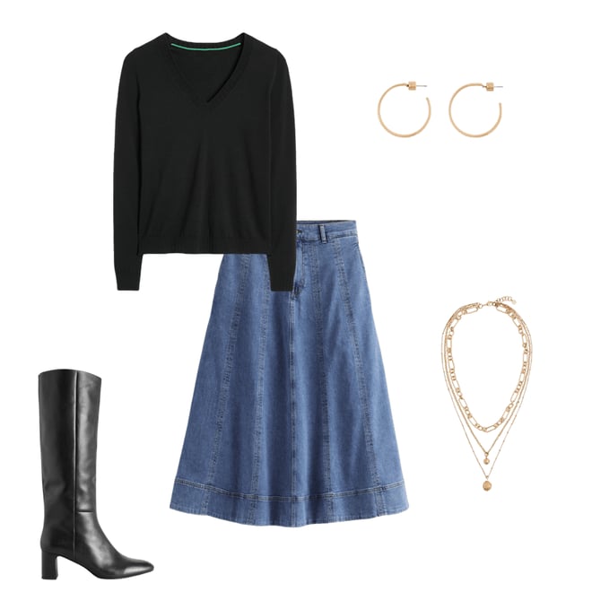 1st bundle featuring 4 items which compliment Emilia Cotton V-Neck Jumper-Black