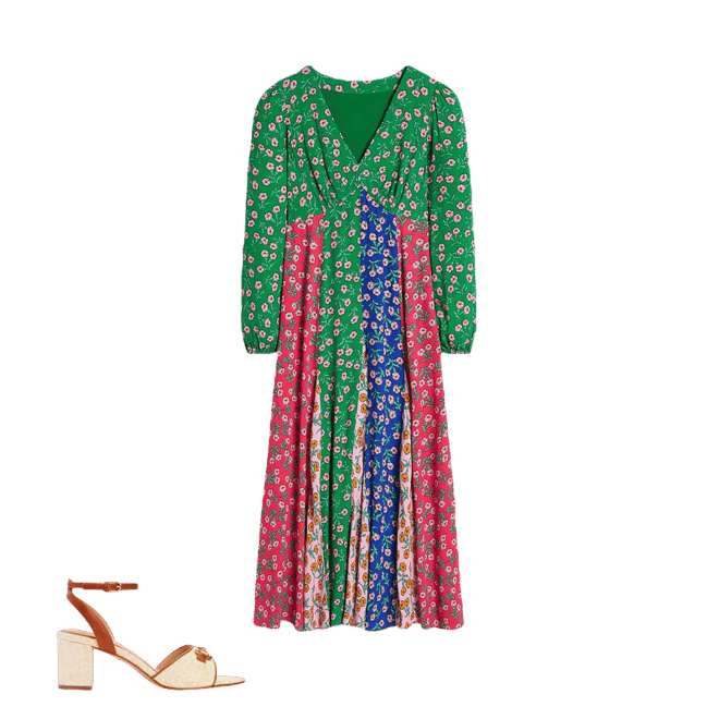 Lisa Long Sleeve Tea Dress-Hotched, Carnation Sprig | Boden UK