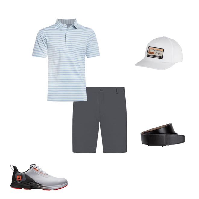 FootJoy Heather Stripe Lisle Golf Polo - Heather Blue Jay/Heather Pistachio