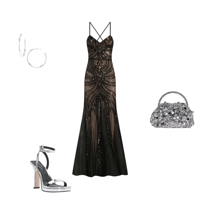 B. Darlin Sequin Pattern V-Neck Spaghetti Strap Lace Up Back