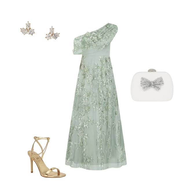 Eliza J Embroidered 3D Floral Print One-Shoulder Neck