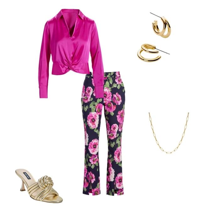 Newport Modern Slim Straight Leg Slit Front Print Trouser Pant Proper Poppies