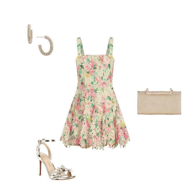 Gianni Bini Alice Floral Eyelet Square Neck A-Line Dress