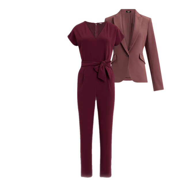 V-neck Tie Waist Straight Leg Jumpsuit