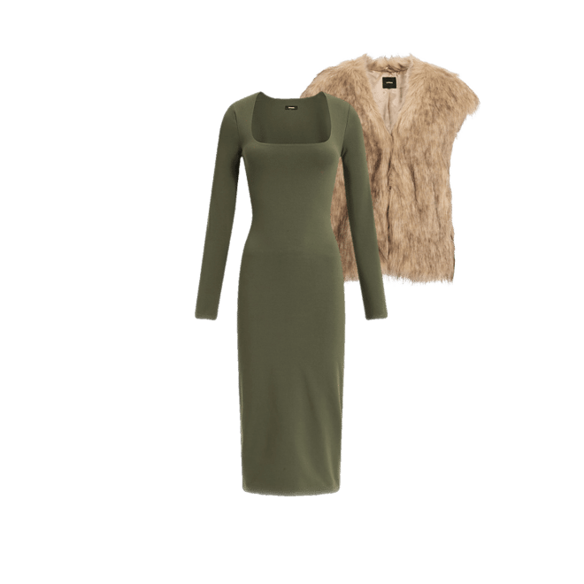 Square Neck Long Sleeve Knit Midi Sheath Dress | Express