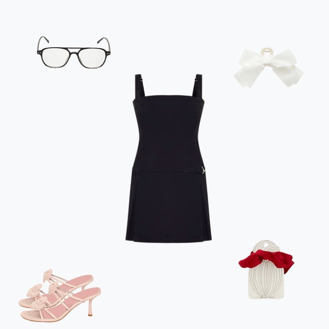 Pleated Twill Mini Dress