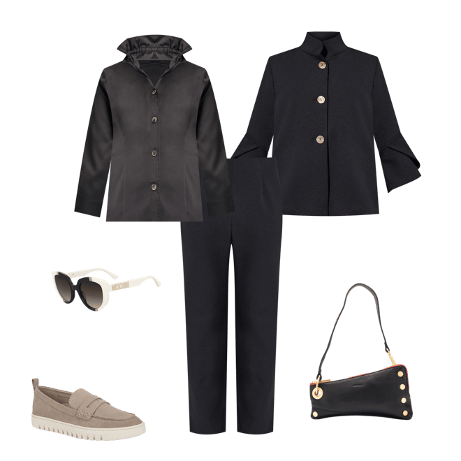 Ming Wang Deco Crepe Woven Stand Collar 3/4 Sleeve Button Ming Wang Deco Crepe Woven Stand Collar 3/4 Sleeve Button