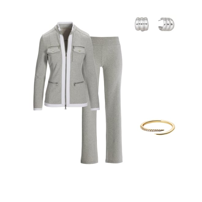 Chic Zippered Sport Coordinate Set Heather Gray/White