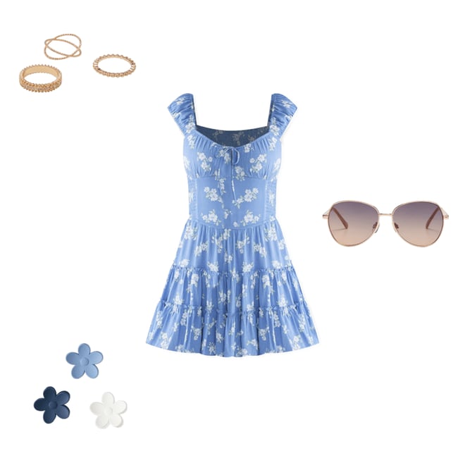 Floral Scoop-Neck Smocked Fit & Flare Dress