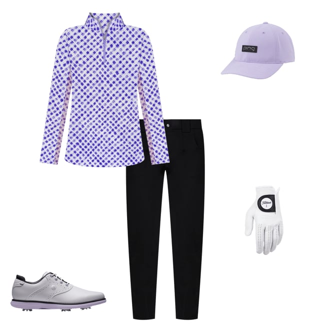 【最新入荷】 FootJoy Women's 97929 White/Purple Shoes Golf Traditions イラスト