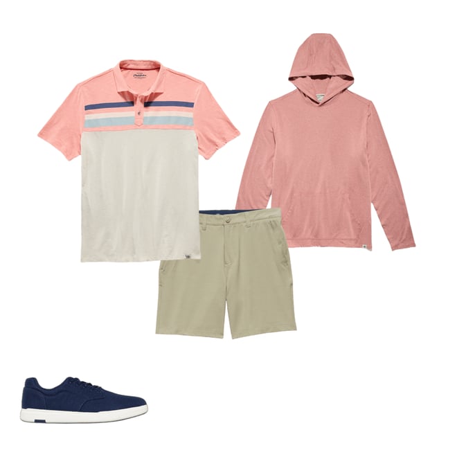 3rd bundle featuring 3 items which compliment  Millville Chest Stripe Slub Polo Shirt - Natural/Coral