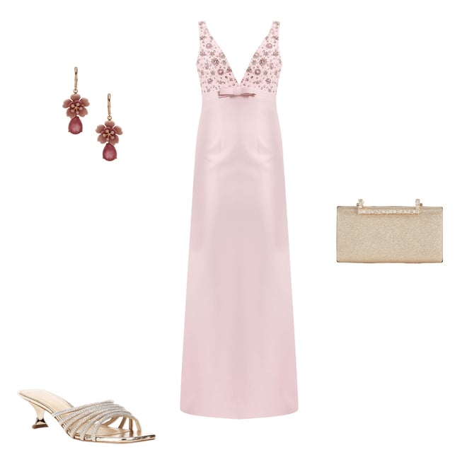 （US発）Mac Duggal ビーズ刺繍Vネックスリーブガウン Mac Duggal V-Neck Beaded Bodice Crepe Aline Gown | Dillard's