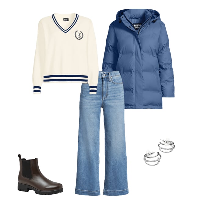 Women's Drifter Varsity Vneck Sweater with Crest | Lands' End