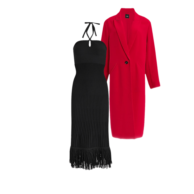 Ribbed Halter Sleeveless Fringe Midi Sweater Dress