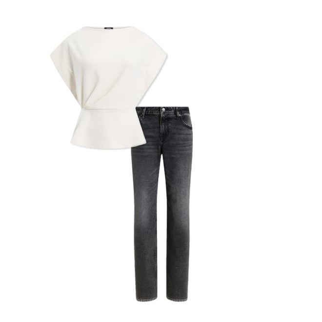 Crew Neck Short Sleeve Draped Peplum Top | Express