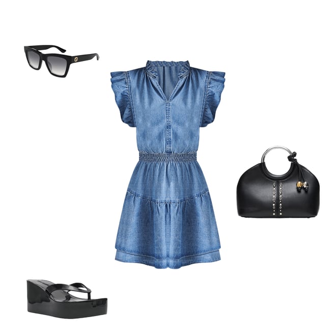 Steve Madden Prairie Dreams Chambray V-Neck Short Flutter Sleeve