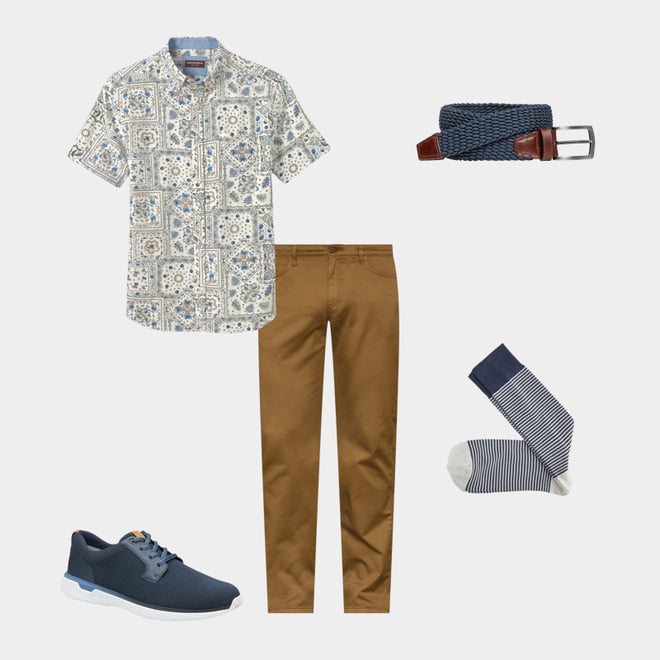 3rd bundle featuring 4 items which compliment Linen-Blend Short-Sleeve Print Shirt