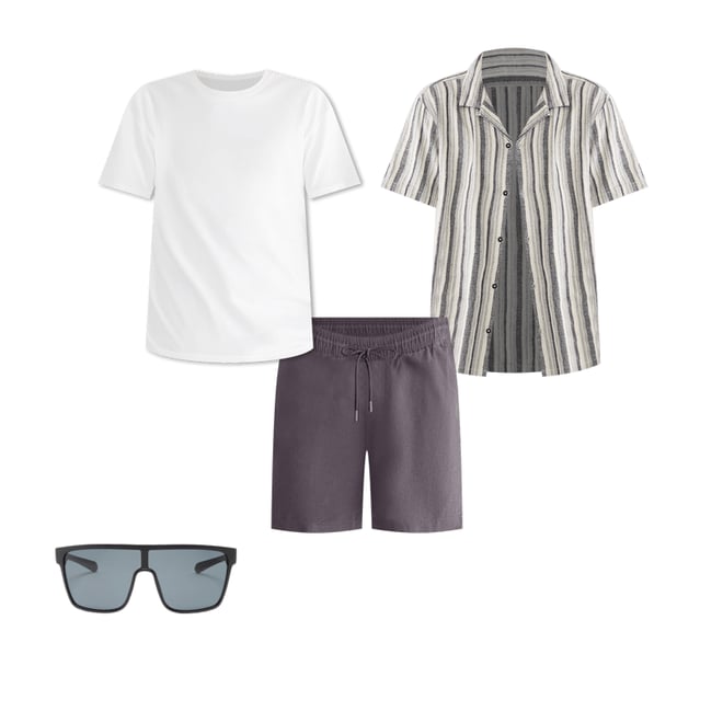 Short Sleeve Textured Stripe Linen Shirt
