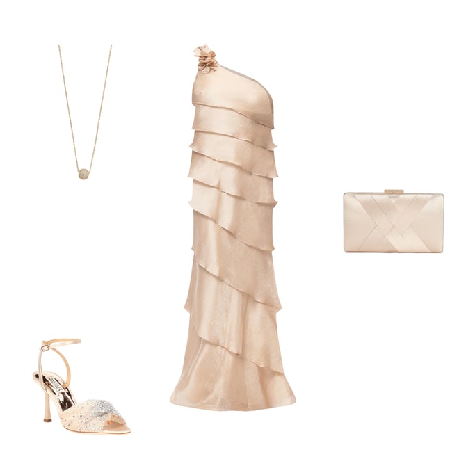 Xscape Metallic Organza One Shoulder Sleeveless Rosette