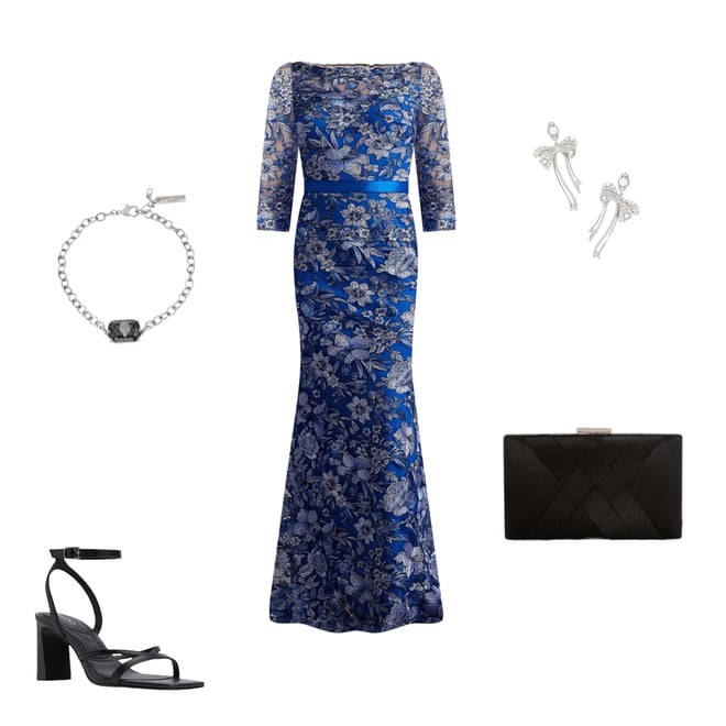 Tadashi Shoji Illusion 3/4 Sleeve Two Tone Embroidered Lace