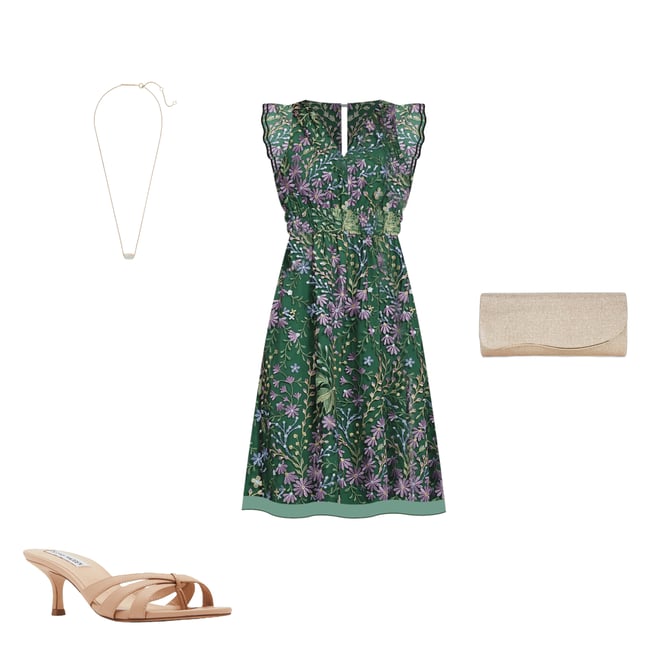 Maggy London Floral Embroidered Ruffle Trim Sleeveless A