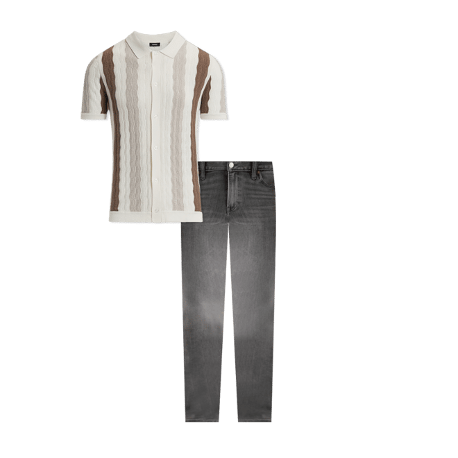 Textured Wavy Striped Cotton-blend Short Sleeve Sweater Polo