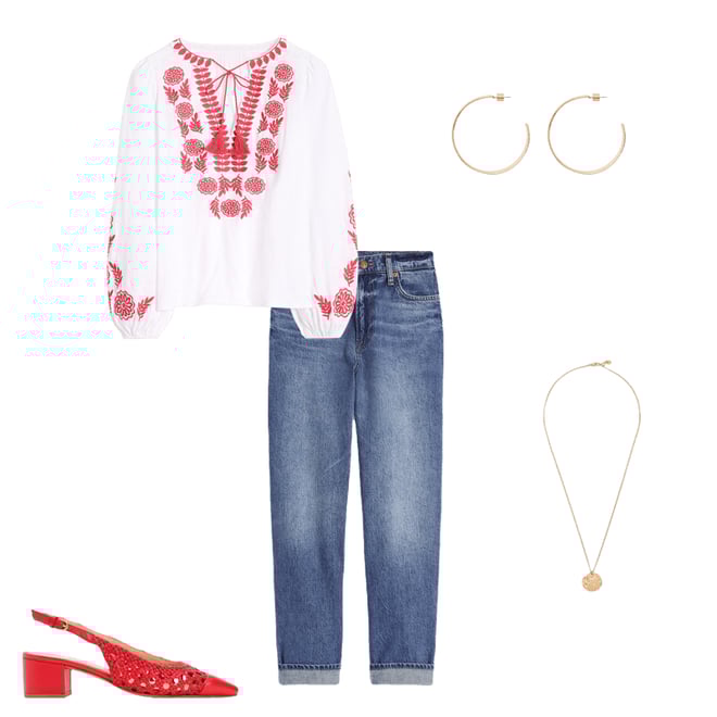 1st bundle featuring 4 items which compliment Nia Embroidered Top-White, Berry Red