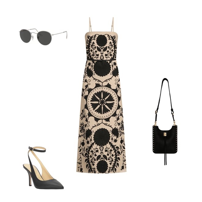 Le' AL.X Linen Embroidered Square Neck Sleeveless Spaghetti