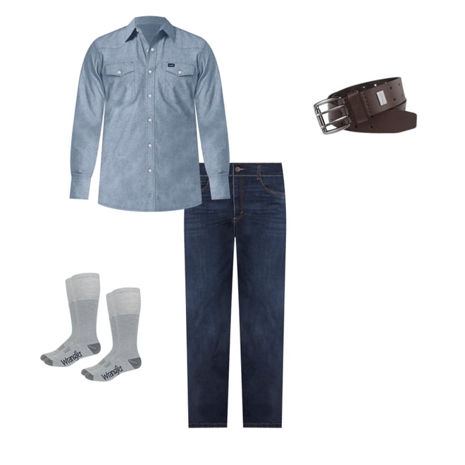 Cowboy Cut® Work Western Indigo Chambray Long Sleeve Shirt in Chambray