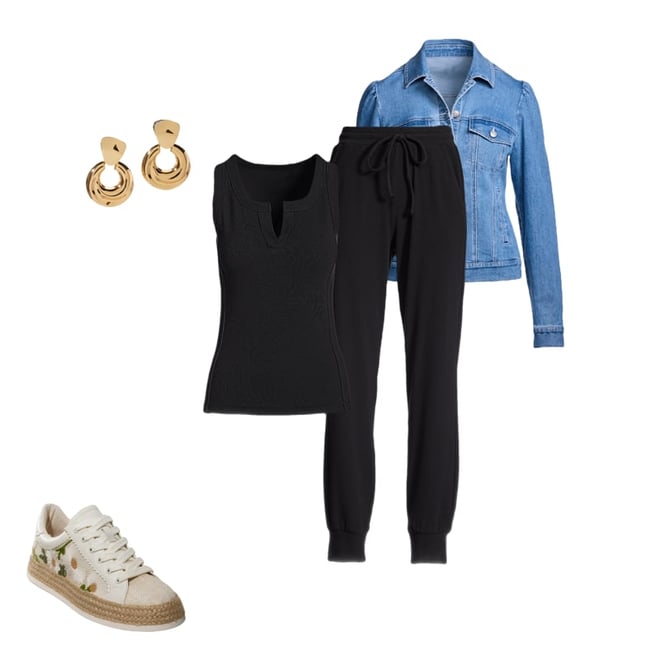 Ribbed Tank and Jogger Lounge Set Black